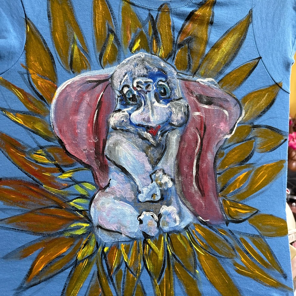Hand painted Elephant on tee shirt wearable art